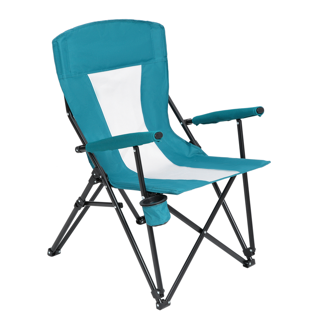 Steel Folding Mesh Quad Camping Chair, With Cup Holder, & Carry Bag Blue Red Seats 2 Steel
