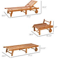 Outsunny Outdoor Folding Chaise Lounge Chair Recliner With Wheels, Acacia Wood Frame Teak Color Natural Acacia Wood
