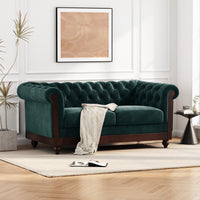 Vivalux 59.44" Chesterfield Velvet Loveseat Sofa,2 Person Rolled Arm Dutch Plush Upholstered Sofa Couch With Tufted Button For Living Room, Bedroom, Small Places,Forest Green Dark Green Espresso Velvet Wood Primary Living Space Soft Tufted Back