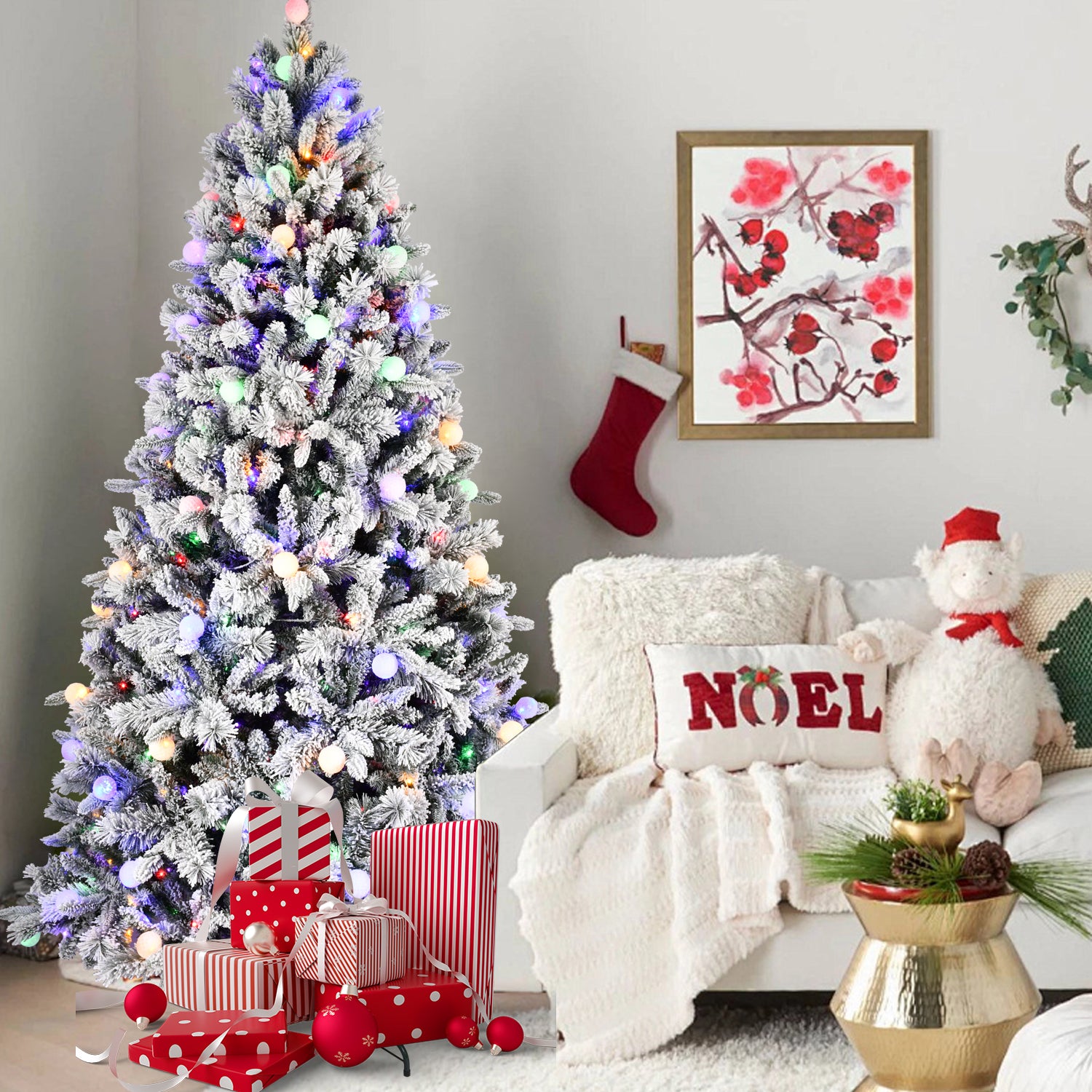 8Ft Pe Pvc Pine Mixed Christmas Tree With Colorful Warm Light 10 Function Led, Memory Wire & Easy Power Technology Green,White Polyethylene