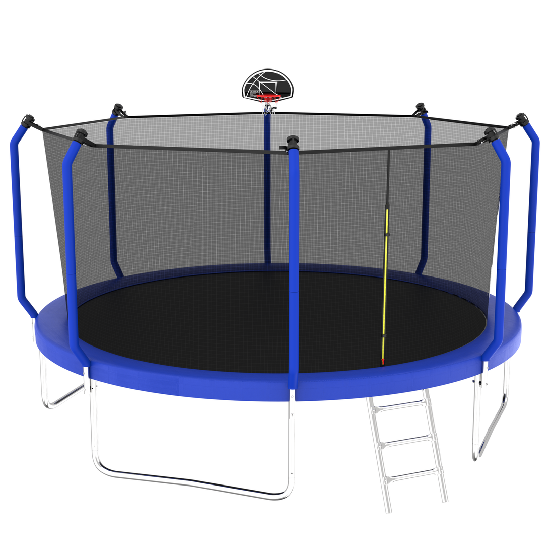 14Ft Trampoline With Basketball Hoop, Astm Approved Reinforced Type Outdoor Trampoline With Enclosure Net Blue Steel