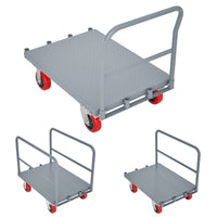 Steel Panel Truck, Heavy Duty Drywall Cart Lumber Cart Platform Truck Flat Cart, 2000Lbs, 6" Swivel Brake Casters, With 1Front And 2 Side Handrails 35" X 23" Grey Metal