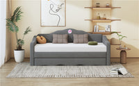 Twin Size Upholstered Daybed With Wave Shaped Trundle, Gray Gray Velvet