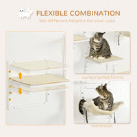 Pawhut 6 Pc Modern Cat Wall Shelves For Indoor Cats, Height Adjustable Jumping Platforms & Cat Hammock, Cat Shelves And Perches For Wall Mounted Cat Tree, Cat Climbing Shelf Set, Cream Cream White Particle Board