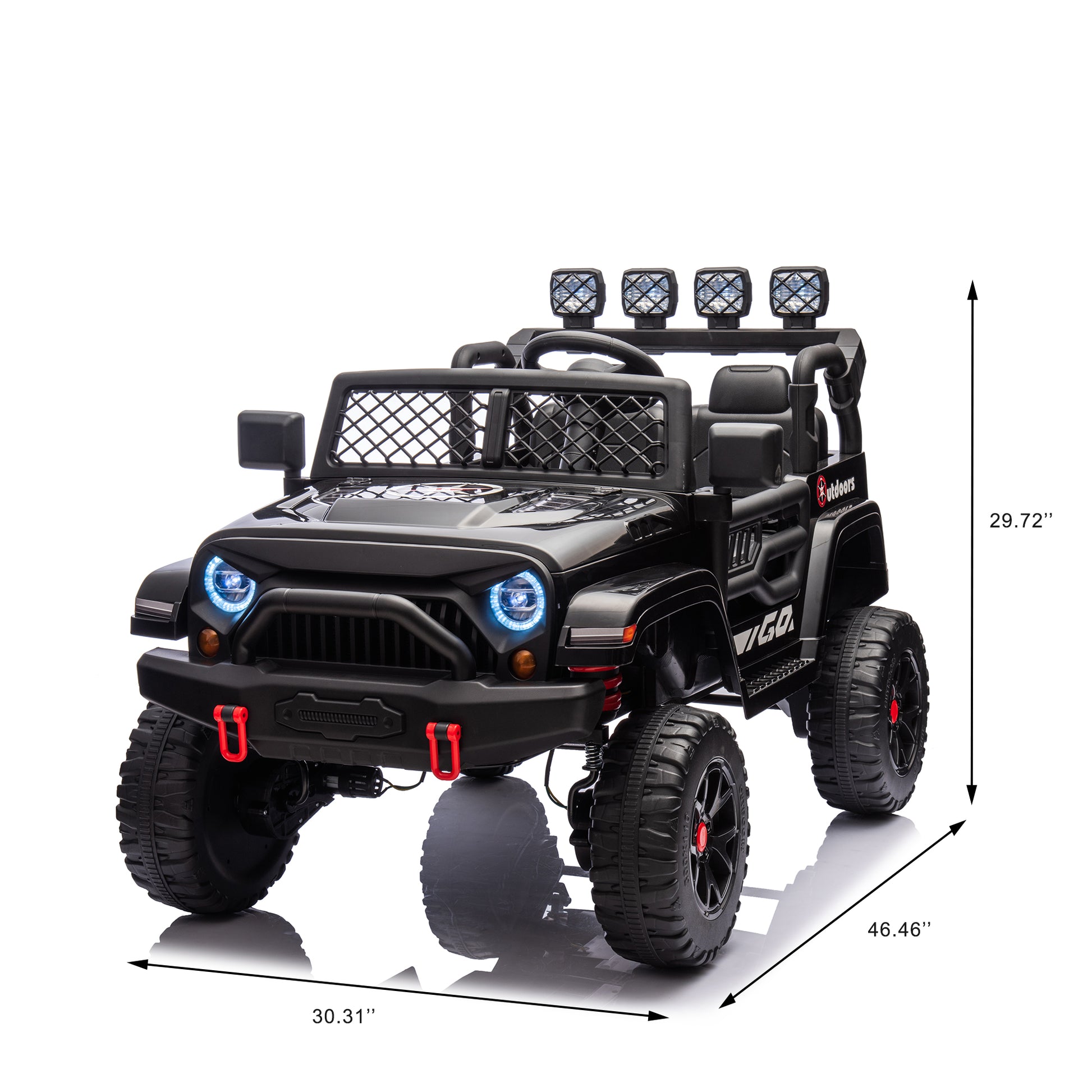 Black,24V 2 Seater Ride On Truck Car, 4Wd Motors, With 2.4G Remote Control,Metal Suspension,Soft Start,Music, Led Light,Outdoor Off Road Electric Car,Toys Gifts Black 100 149 Lbs Iron Plastic Iron