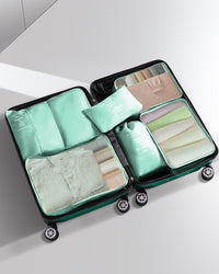 3 Piece Luggage Sets With 7 Pcs Organizer Bags For Kinds Of Travel Dark Green Abs