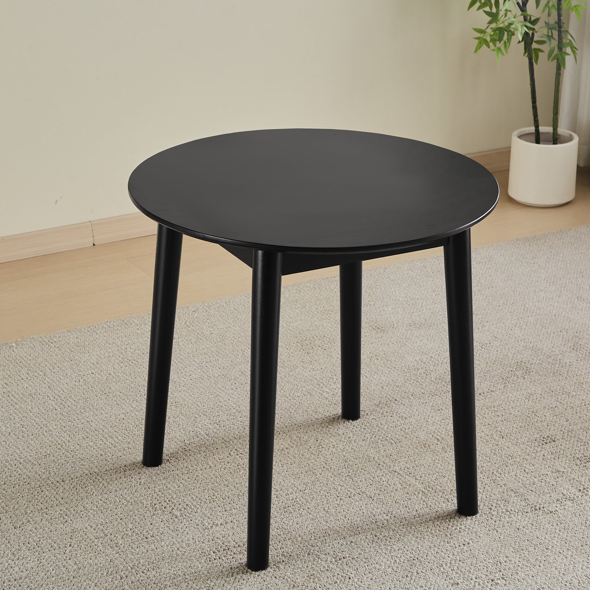 Black Round Table, All Solid Wood, Can Sit 2 4 People Diameter 31.5 Inches Black Solid Wood