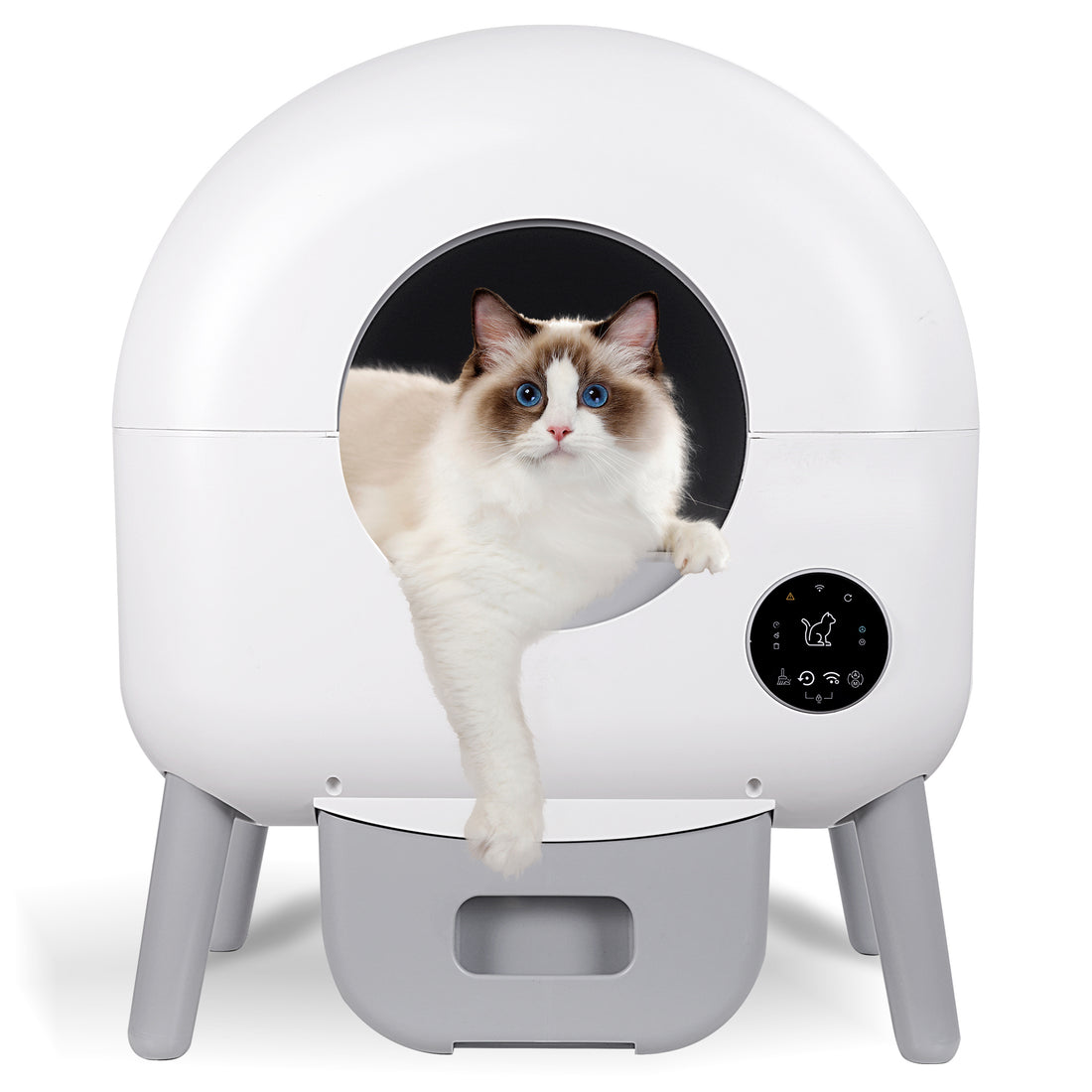 Self Cleaning Litter Box 2.2Lb 23Lb Cat Can Use, 100L Automatic Cat Litter Box Self Cleaning, Extra Large For Multiple Cats, Anti Pinch, All Clumping Litter Can Use, With Garbage Bags, App Control White Gray Abs