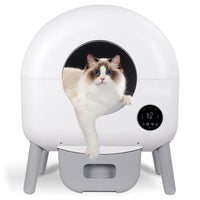 Self Cleaning Litter Box 2.2Lb 23Lb Cat Can Use, 100L Automatic Cat Litter Box Self Cleaning, Extra Large For Multiple Cats, Anti Pinch, All Clumping Litter Can Use, With Garbage Bags, App Control White Gray Abs