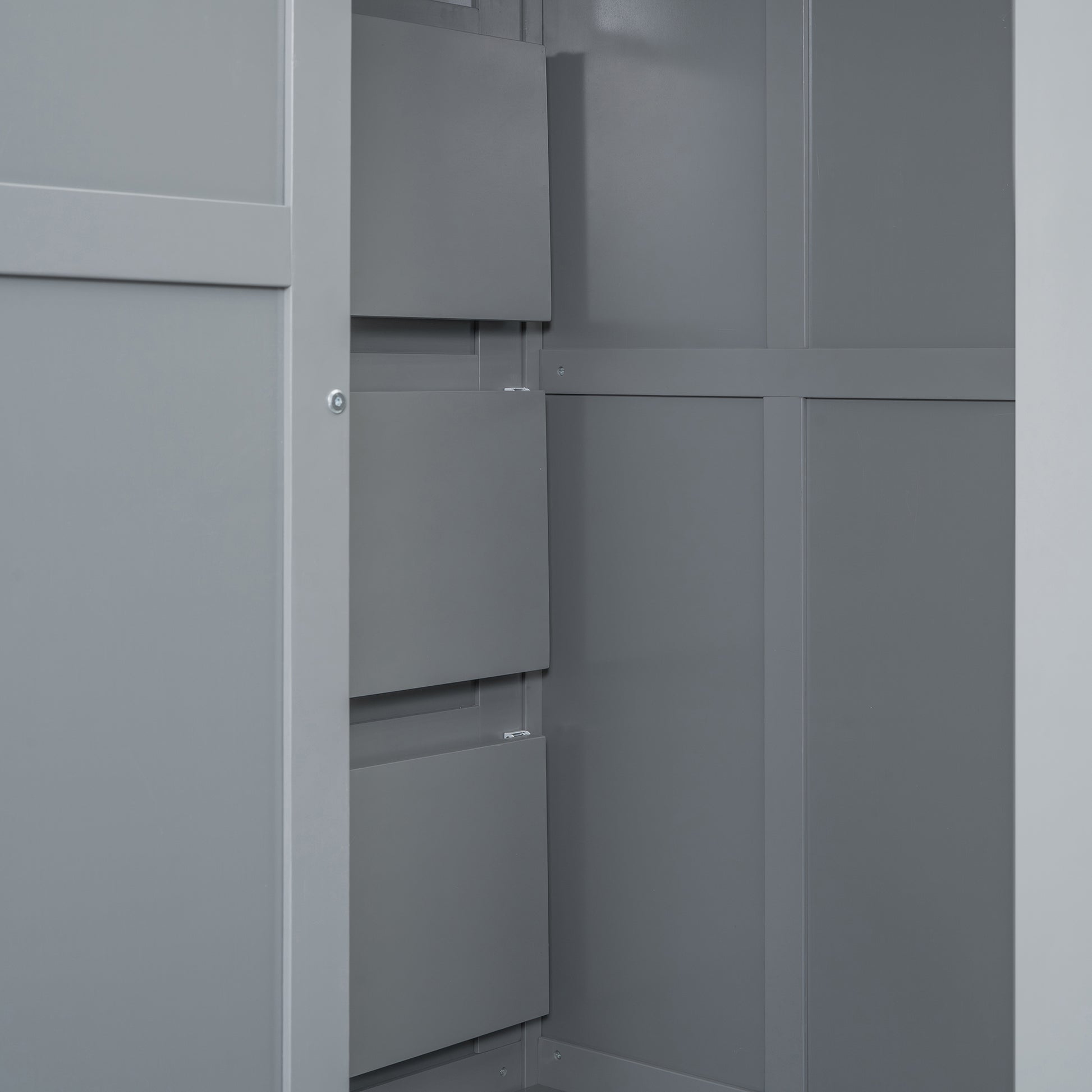 Full Size Bunk Bed With Wardrobe,Desk And Shelves,Grey Grey Mdf Lvl