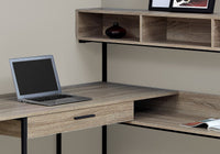 Computer Desk, Home Office, Corner, Storage Drawers, L Shape, Work, Laptop, Brown Laminate, Black Metal, Contemporary, Modern Taupe Mdf