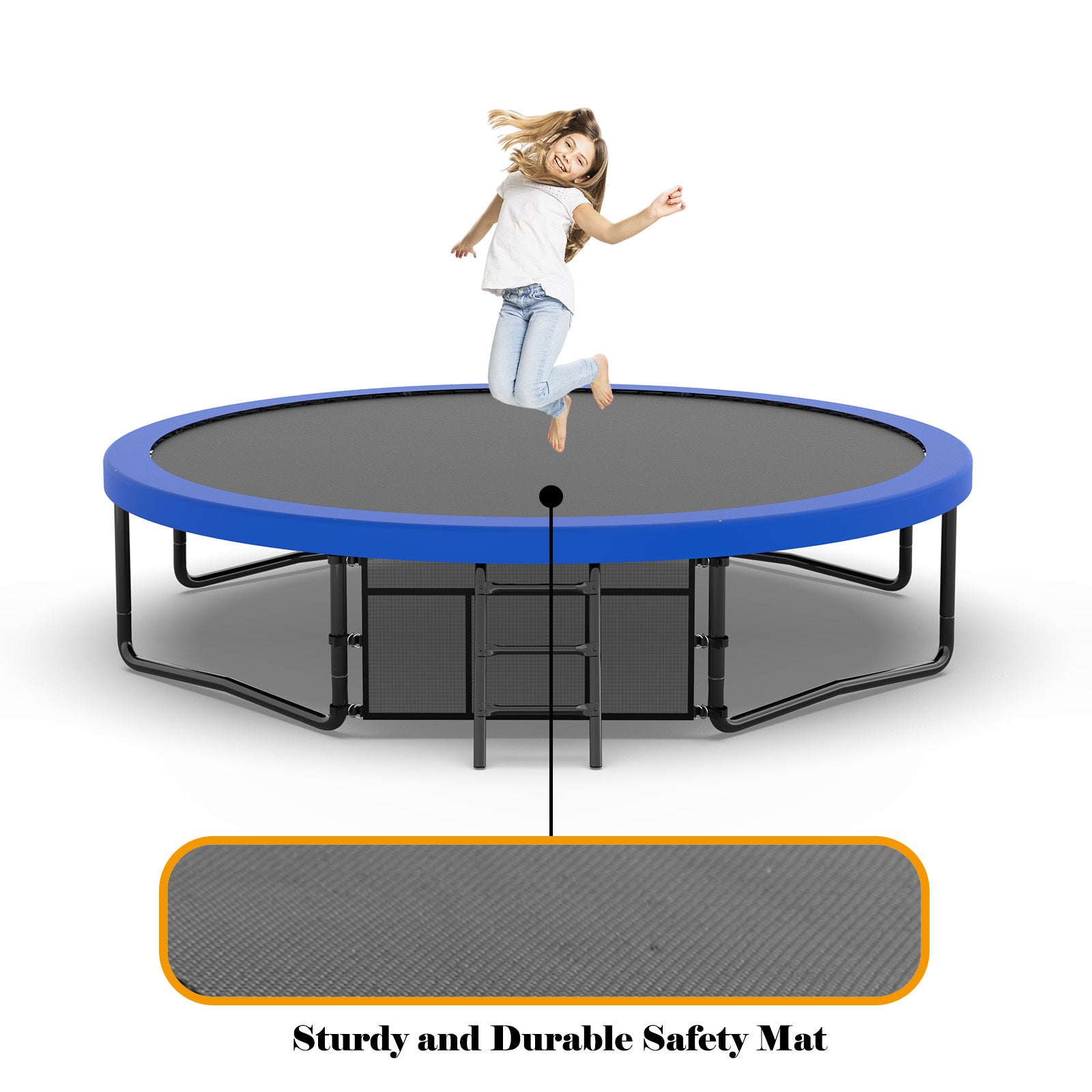 14Ft Trampoline With Enclosure Recreational Trampolines With Ladder And Antirust Coating, Astm Approval Outdoor Trampoline For Kids Blue Steel