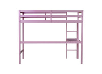 Twin High Loft Bed, Rubber Wood Loft Bed With Safety Guardrail, Built In Desk, Ladder,Pink Twin Pink Abs Rubber Steel Q235 ,Rubber Wood