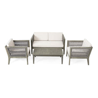 4 Pieces Acacia Wood Patio Furniture Set, Outdoor Furniture With Coffee Table, Patio Conversation Set Deep Seating With Soft Cushion, Porch Chairs For Garden, Backyard Porch Balcony, Grey & Beige Yes Deep Seating Beige Grey Seats 4 Garden & Outdoor Sofa