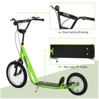 Aosom Youth Scooter, Teens Kick Scooter, Adjustable Handlebar Ride On Toy For 5 With 16" Front And 12" Rear Dual Brakes Inflatable Wheels, Green Green Iron Plastic