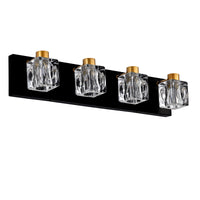 4 Light Matte Black Gold Bathroom Light Fixtures, Modern Vanity Lights With Crystal Glass Shade, Vintage Light Fixture Bathroom Over Mirror Wall Lights For Kitchen Dinning Room Bedroom Hallway Gold