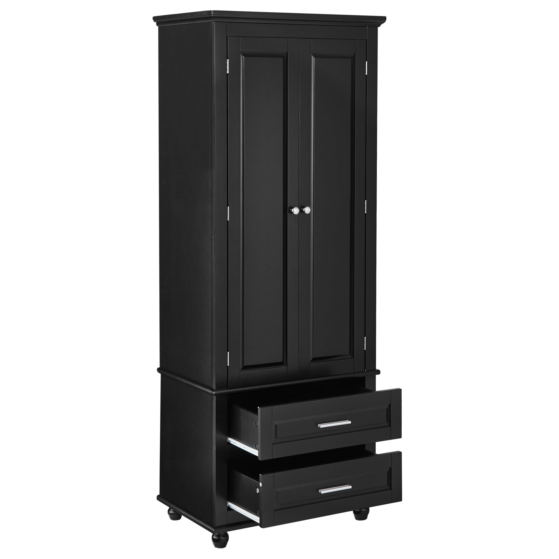 Tall Storage Cabinet With Two Drawers For Bathroom Office, Black Black Mdf