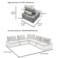 Modern Chenille Modular L Shaped Sofa With Hidden Legs, Adjustable Headrests, And Spring Cushions Ideal For Living Room And Versatile Spaces Light Grey 5Pieces Sofa Light Gray Chenille 5 Seat