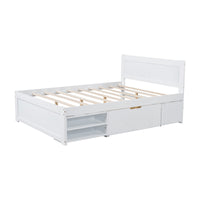 Full Size Platform Bed With Drawer And Two Shelves, White Full Antique White Mdf Lvl