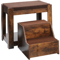 Pet Bunk Bed With Removable Step For Dogs And Cats, Multi Level Bed Window Perch Seat Platform With Cushion And Cat Scratch Pad, Indoor Use Vintage American Design Particle Board