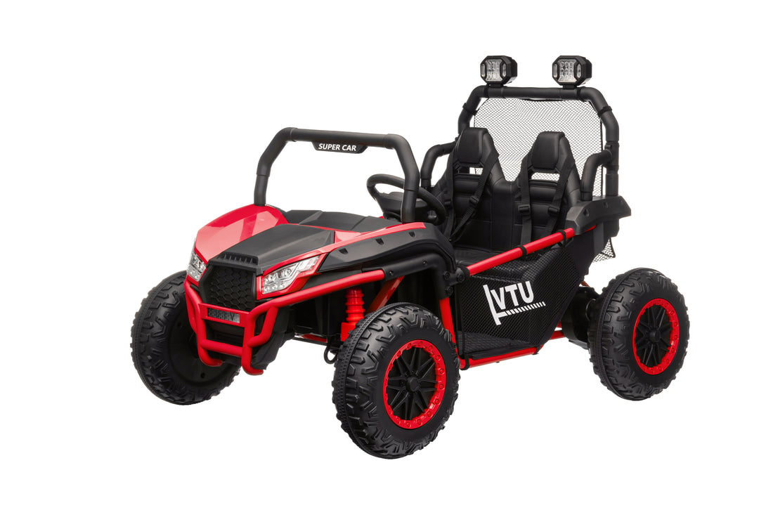 24 Volt Ride On Toys With Remote, Metal Frame Electric Powered Off Road Utv With 2 Xl Seater, 4X200W 5Mph Max, 4Wd 2Wd Switchable, 3 Speeds, Bluetooth, Storage,Red Red Abs