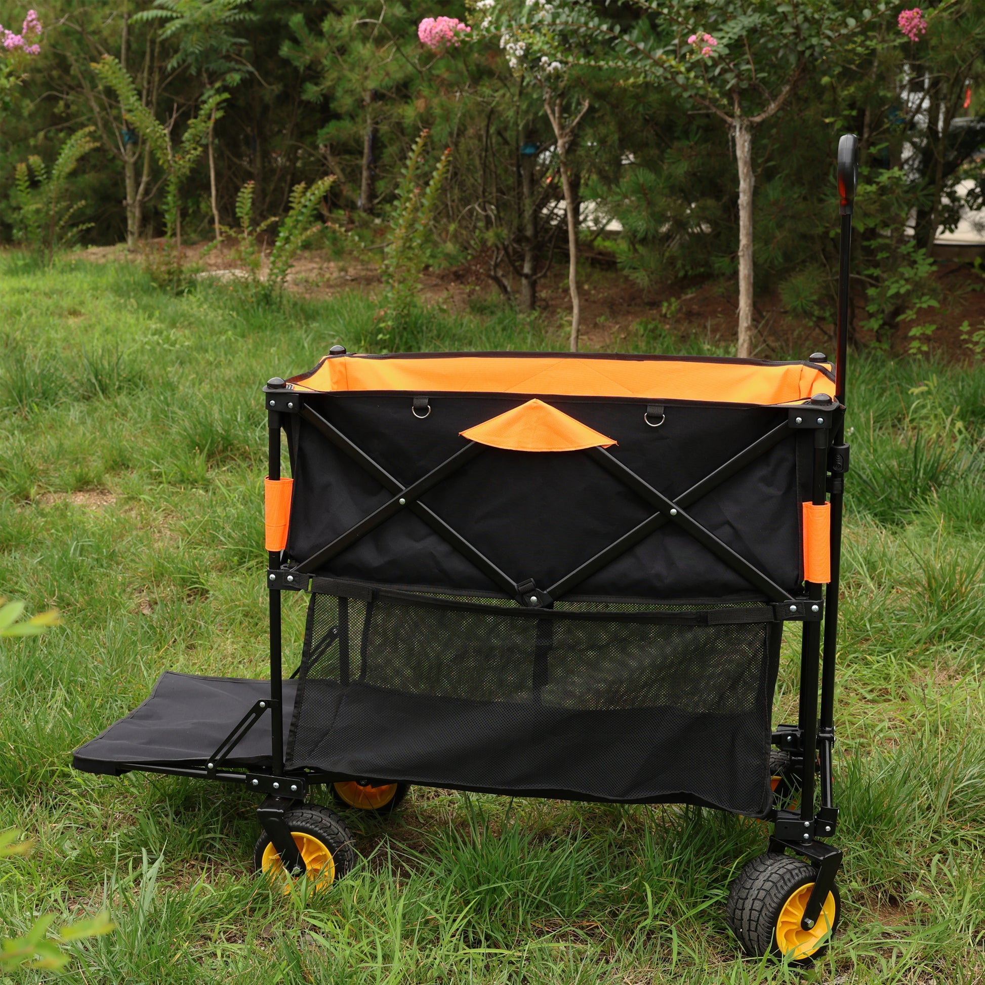 Big Large Capacity Folding Cart Extra Long Extender Wagon Cart Folding Wagon Garden Shopping Beach Cart Black Orange Black Garden & Outdoor Iron,Oxford Fabric