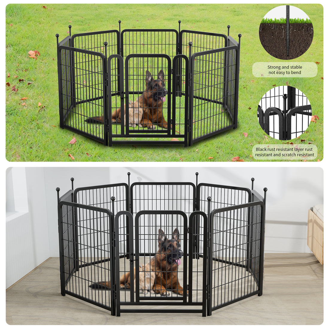 Dog Playpen 8 Panels 32" Height Heavy Duty Dog Fence Puppy Pen For Large Medium Small Dogs Indoor Outdoor Foldable Pet Exercise Pen Black Iron