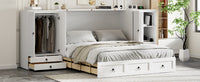 Queen Size Murphy Bed With Usb Port, Little Wardrobes And Drawers, White Queen White Particle Board Mdf