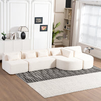 143.7" Upholstered Sofa Free Combined Sofa Couch With Two Chaise Lounge And Five Back Pillows For Living Room, Beige Beige Foam Polyester 5 Seat