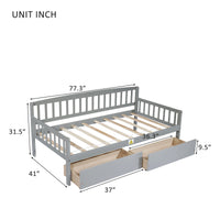 Twin Size Pine Wood Daybed With Two Storage Drawers, Sofa Bed With Bed Platform Of 10 Support Slats,Grey Twin Grey Pine