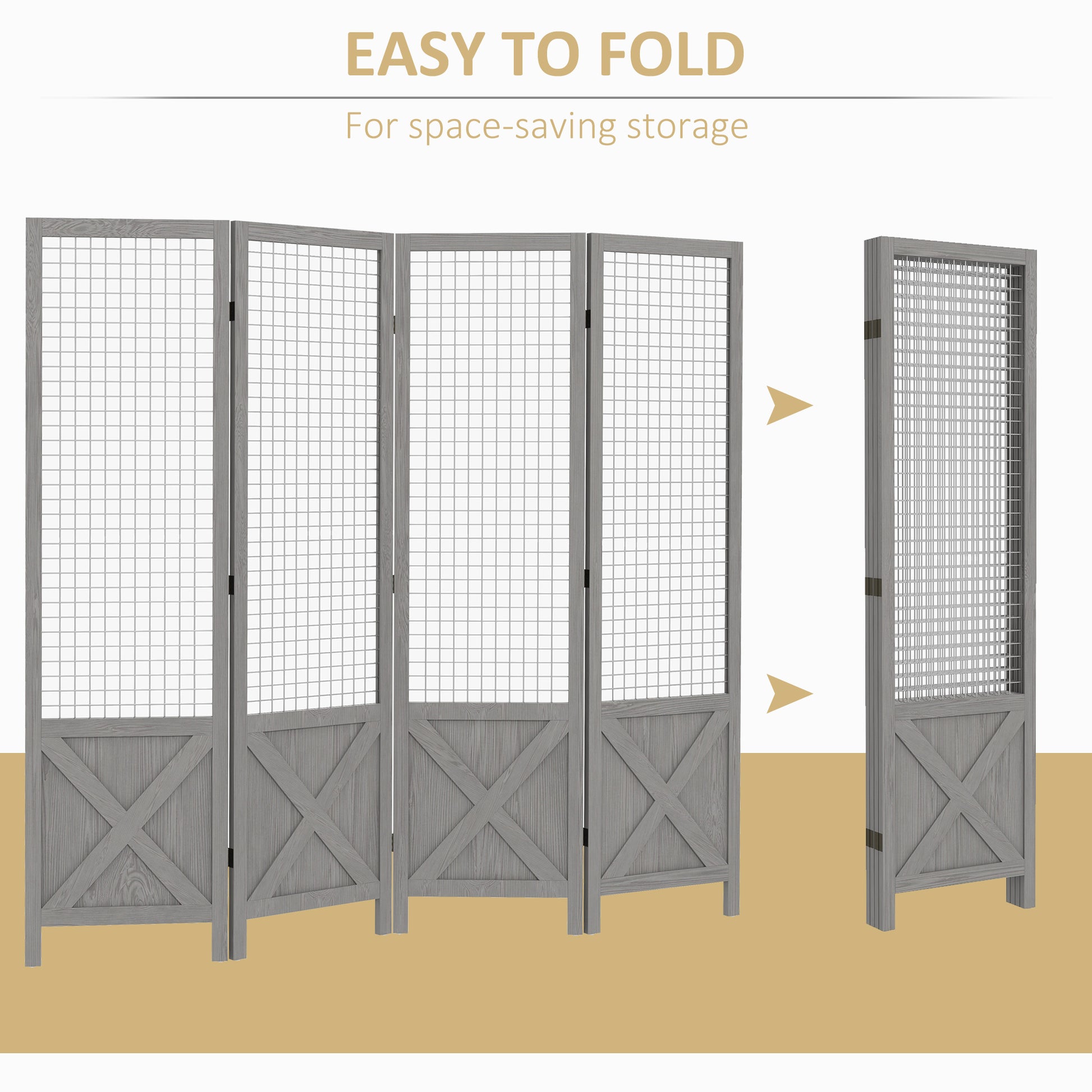 Homcom 4 Panel Room Divider, 4.7 Ft Tall Wood Indoor Portable Folding Privacy Screens, Partition Wall Divider For Home Office, Distressed Gray Gray Wood