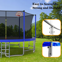 16Ft Trampoline With Balance Bar & Basketball Hoop&Ball, Astm Approved Reinforced Type Outdoor Trampoline With Enclosure Net Blue Metal