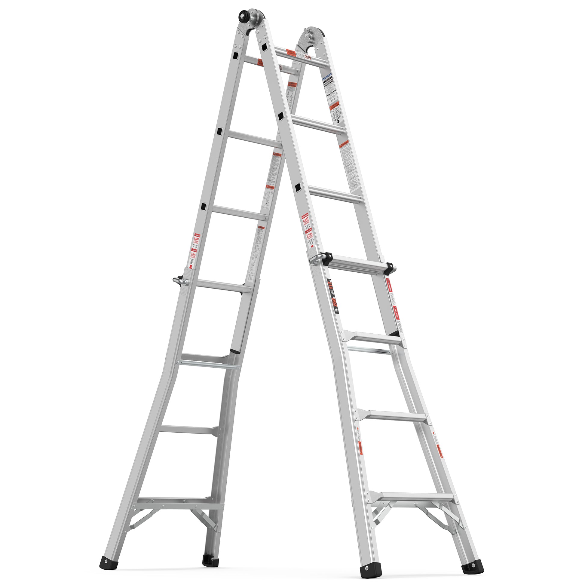 17Ft Multi Position Foldable Aluminum Ladder, A Frame And Straight Ladder, Ansi 250Lbs Grey Aluminium Alloy