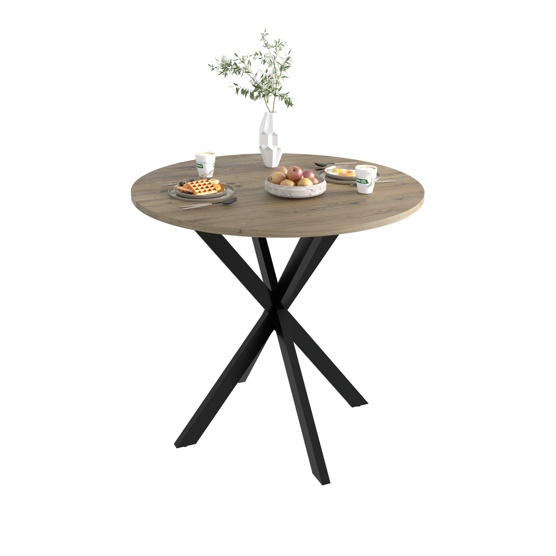 31.5 Inch Round Dining Table, Small Circle Kitchen Table With Metal Black Legs For 2 4 People,Modern Dining Room Table, Brown Only Table Rustic Brown Seats 4 Freestanding Round Mdf