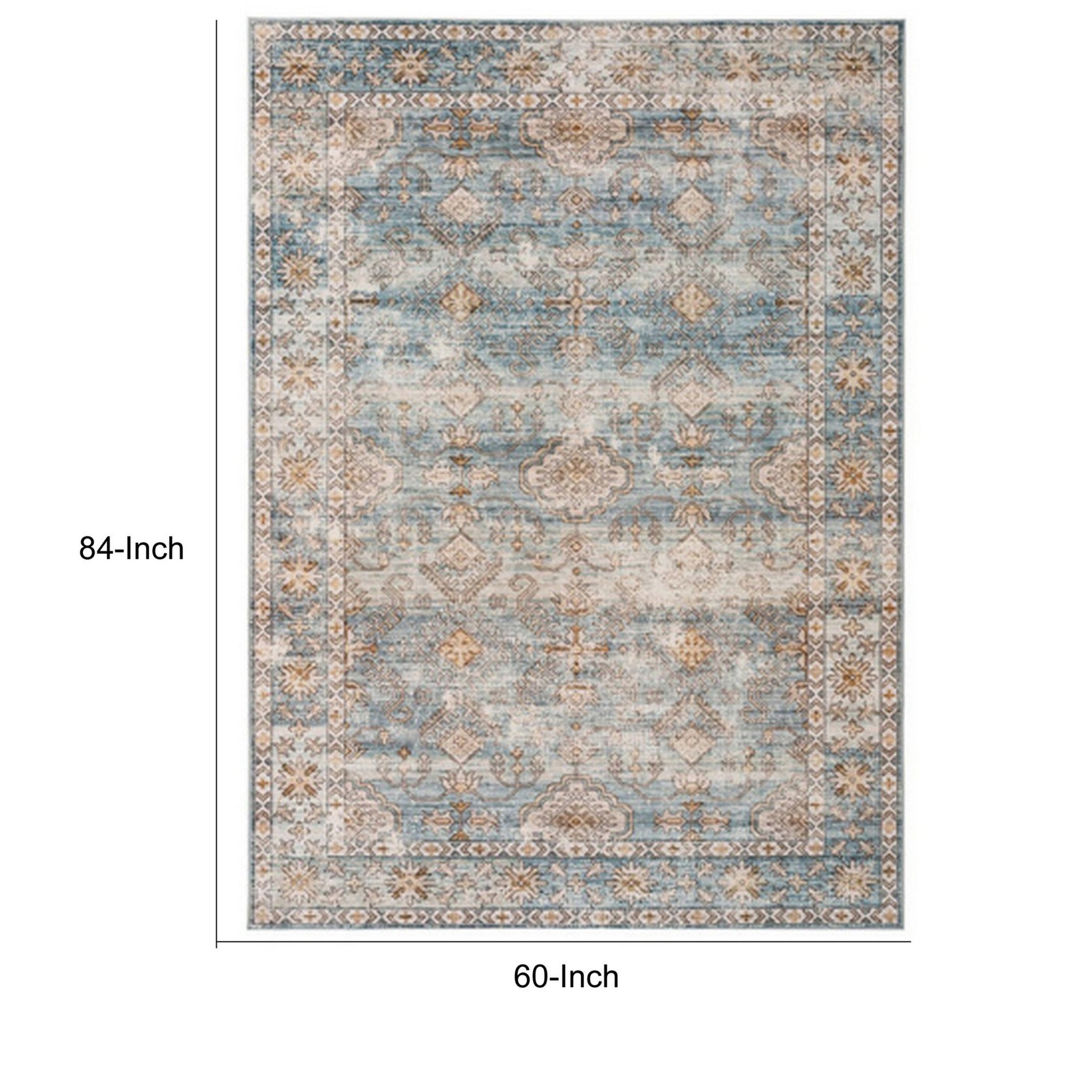 Mia 7 X 5 Medium Soft Fabric Floor Area Rug, Washable, Vintage Two Tone Border Design Multicolor Fabric