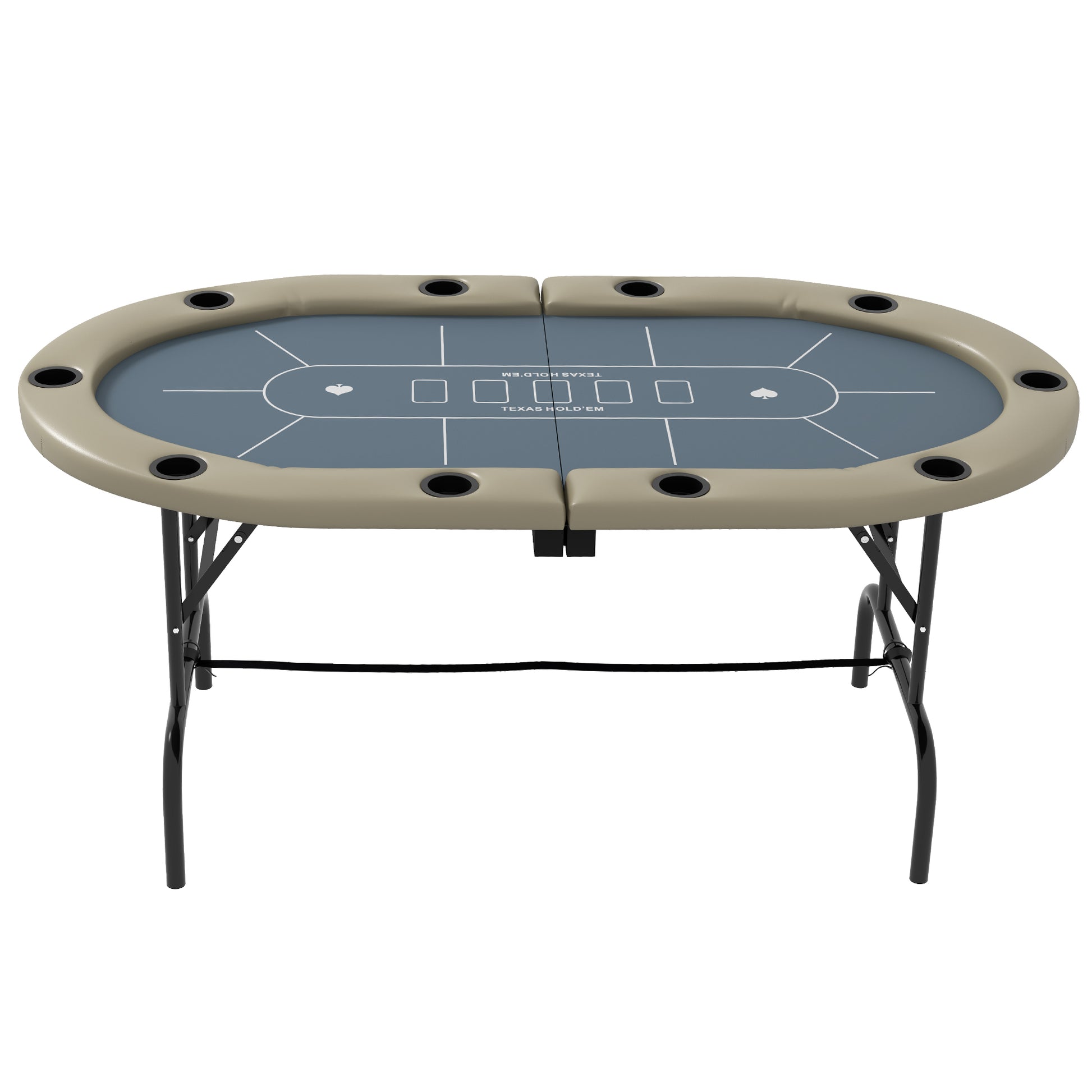 Soozier Poker Table Foldable, 70" Oval Blackjack Casino Texas Holdem Poker Game Table For 10 Players With Cup Holders, Blue And Brown Blue Mdf Steel