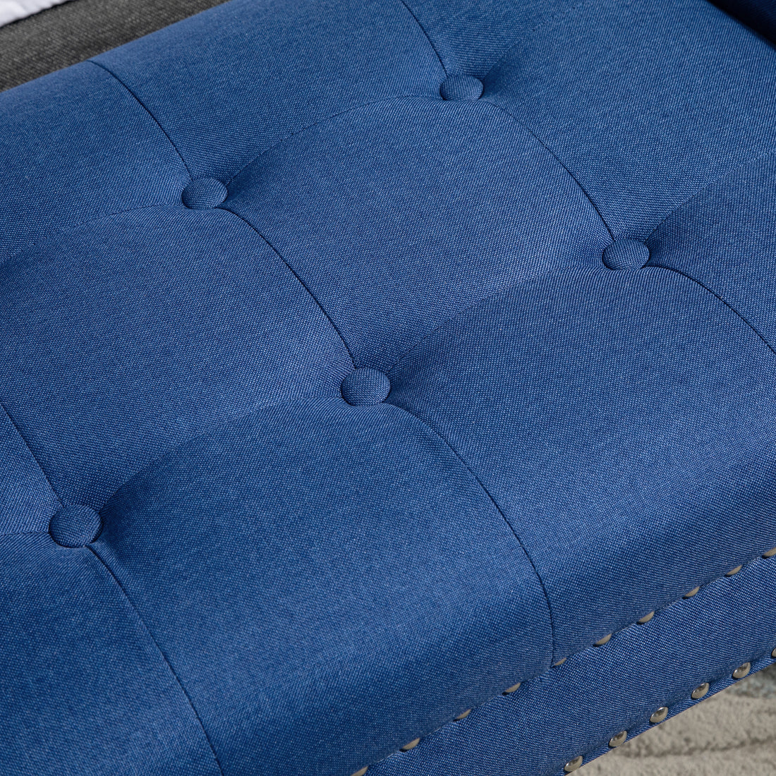 Homcom Modern Button Tufted Sitting Bench, Accent Fabric Upholstered Ottoman For Bedroom Or Living Room, Blue Blue Polyester