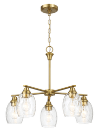 Elegance Five Lights Linear Arms With Golden Brass Finish Chain Chandelier 24"W 8.5"H With Clear Water Glass Clear,Gold Ceiling Lights Brass,Glass