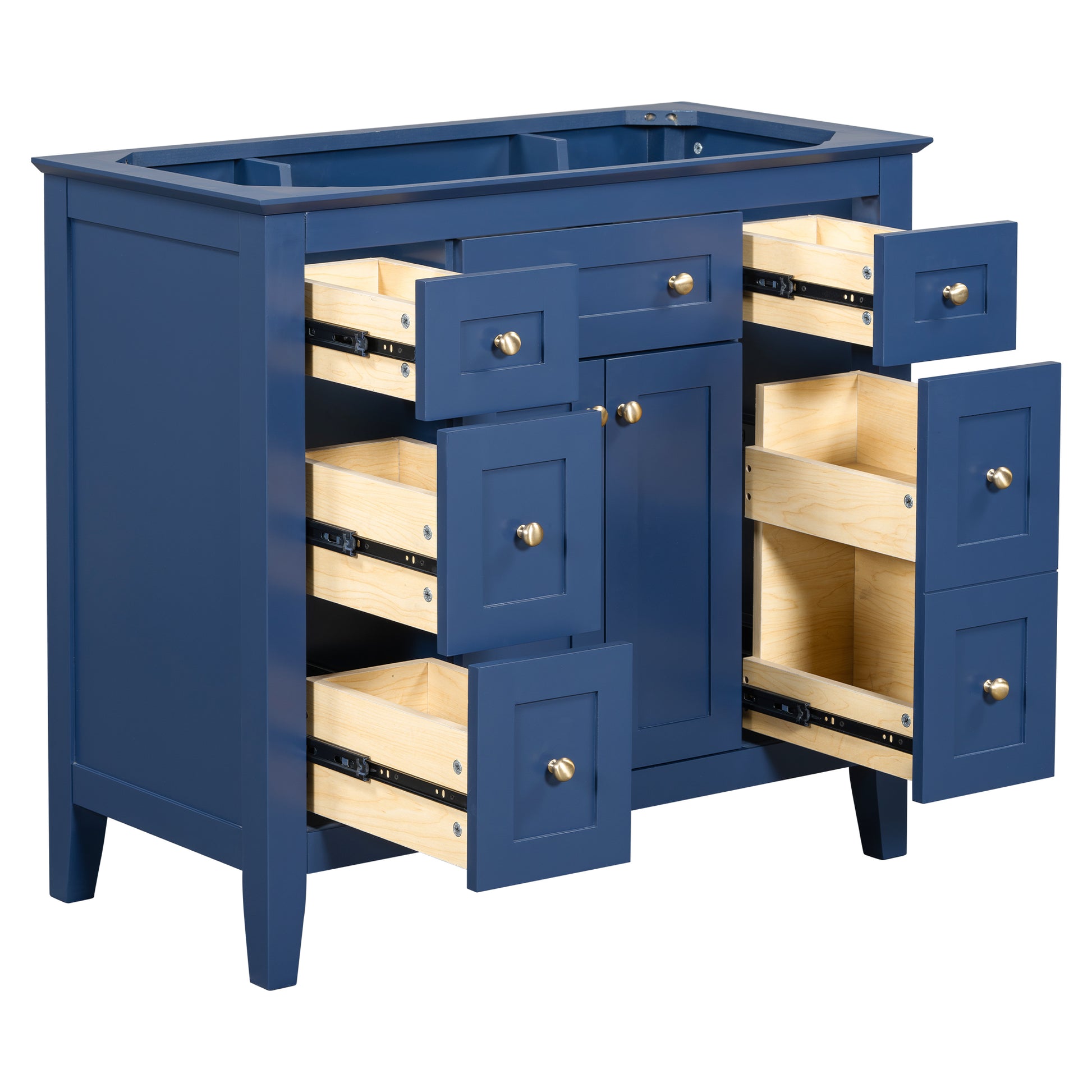 36'' Bathroon Vanity Without Sink, Modern Freestanding Single Bathroom Cabinet With 6 Drawers & 2 Cabinets, Storage Cabinet For Bathroom, Solid Wood Frame Vanity Set, Blue Not Include Sink 4 Blue 2 2 Bathroom Freestanding Solid Wood Mdf Painted