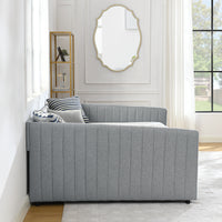 Queen Size Daybed With Two Drawers Trundle Upholstered Sofa Bed, With Vertical Stripes Linen Fabric, Grey 86.5"X65"X30" Grey Linen