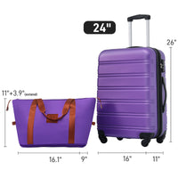 Hardshell Luggage Sets 24Inches Bag Spinner Suitcase With Tsa Lock Lightweight Purple Abs