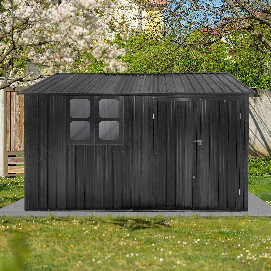 Metal Garden Sheds 10Ftx8Ft Outdoor Dark Grey With Window Dark Gray Metal