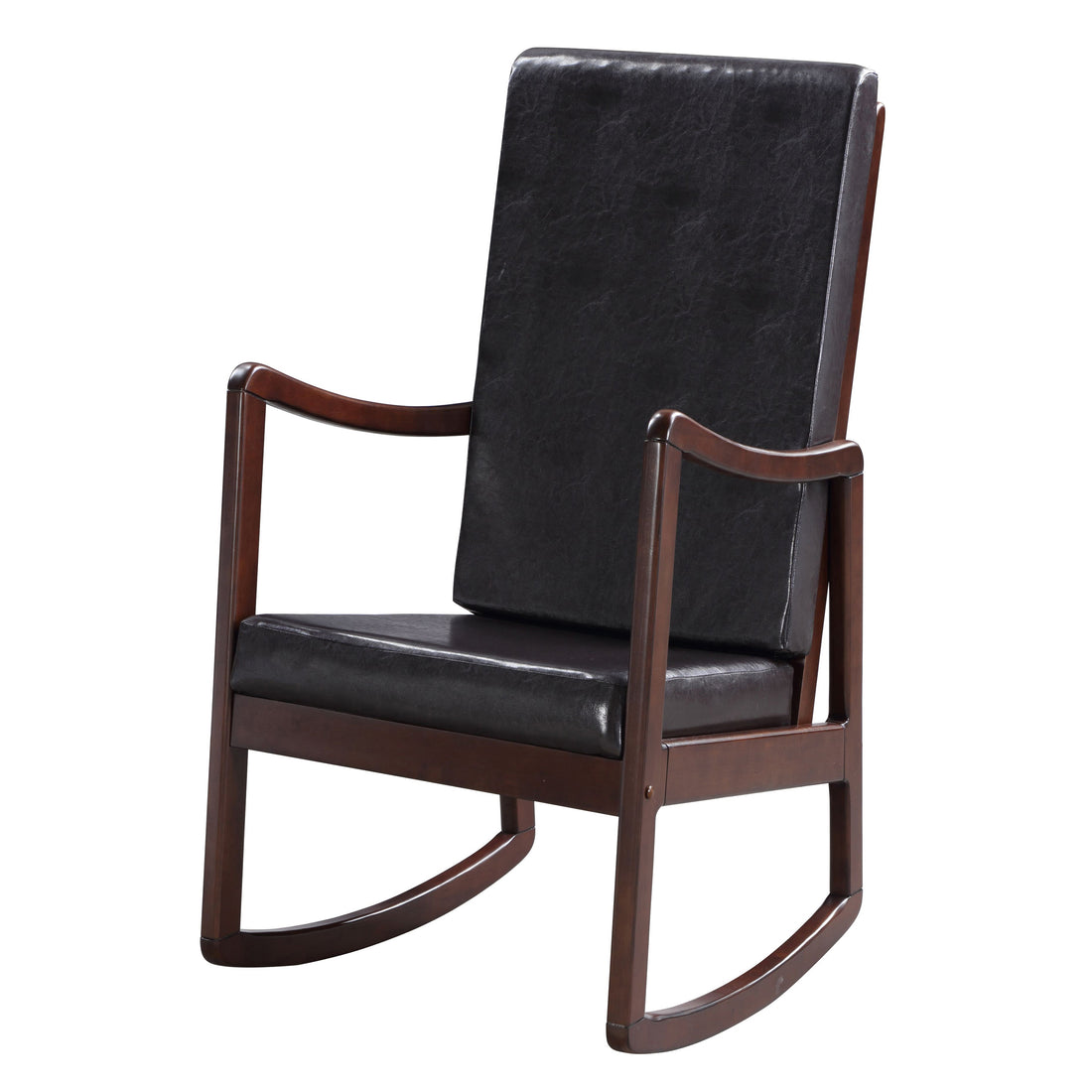 Dark Brown And Espresso Rocking Chair With Armrest Solid Brown Black Primary Living Space Foam Rectangular Contemporary Rocking Chairs Rubberwood Solid Back Wood