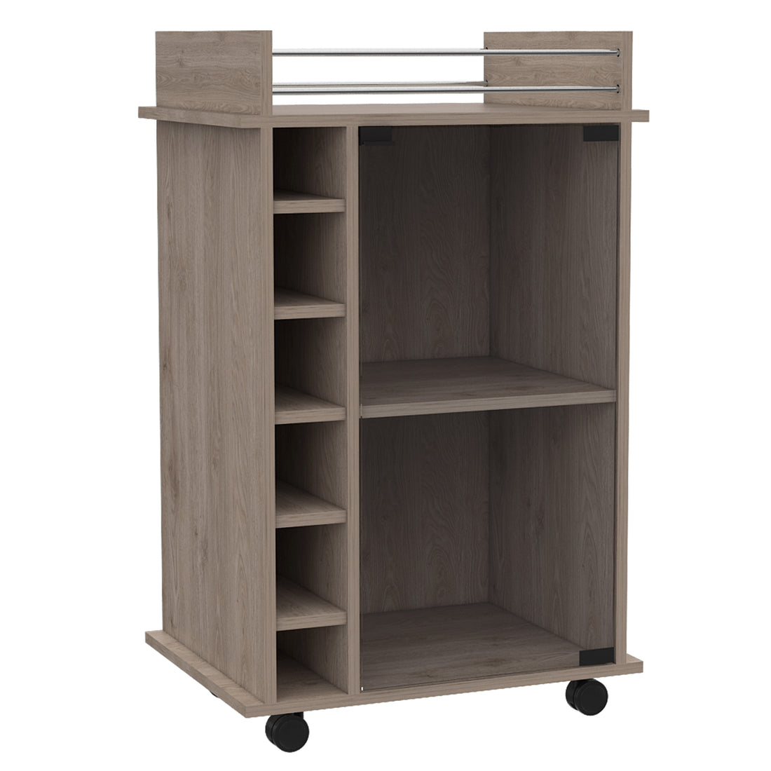 Dukat Bar Cart,Two Shelves, Six Built In Wine Rack, Four Casters Light Gray Gray Dining Room Modern Particle Board Particle Board