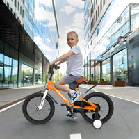 A16114 Kids Bike 16 Inch For Boys & Girls With Training Wheels, Freestyle Kids' Bicycle With Fender. Orange Steel