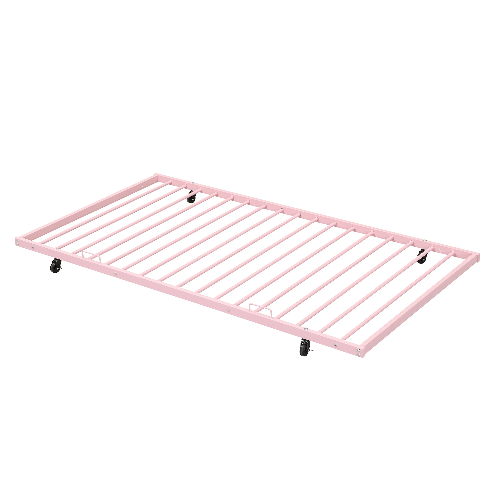 Twin Size Metal House Bed With Fence, With Trundle, Pink Expected Arrival Time: 10.18 Twin Pink Metal