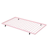 Twin Size Metal House Bed With Fence, With Trundle, Pink Expected Arrival Time: 10.18 Twin Pink Metal