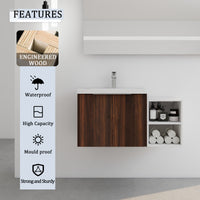 36 Inch Soft Close Doors Bathroom Vanity With Sink, A Small Storage Shelves, 24" And 12" Combination Cabinet, Kd Packing California Walnut 2 1 Bathroom Wall Mounted Modern Plywood