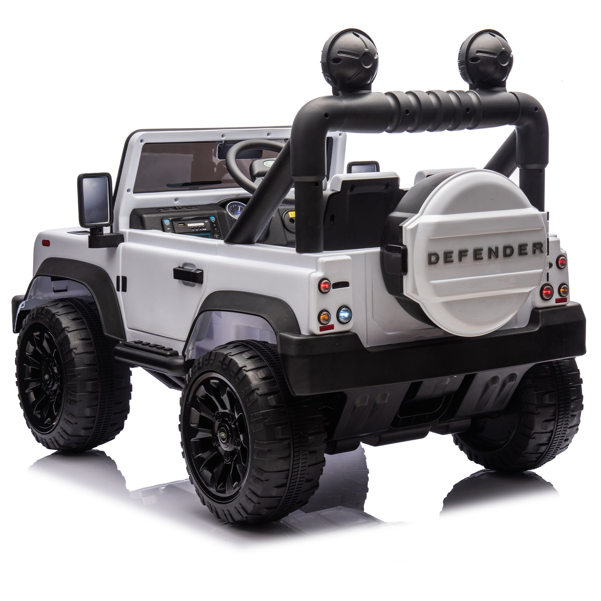 Licensed 2015 Land Rover Defender 90,24V Kids Ride On Xxl Car W Parents Control,2Wd,Four Wheel Suspension,Bluetooth,Mp3,Music,Power Display,Led Lights,Speeds 1.86 3.11Mph For Kids 3 7. White Polypropylene