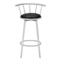 Barstool, Set Of 2, Swivel, Bar Height, Grey Metal, Black Leather Look, Contemporary, Modern Silver Foam Metal